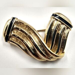 Helena Rubenstein Gold w/ Black Enamel Art Deco Brooch Pendant Jewelry Vintage